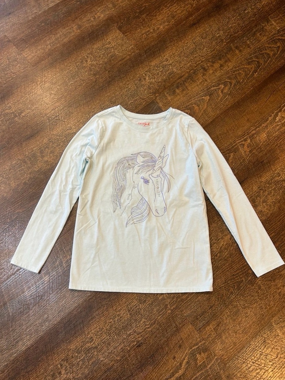 Cat & Jack Light Blue Unicorn Graphic Long-Sleeve Tee 10/12
